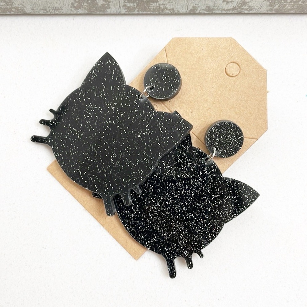 Black cat glitter earrings